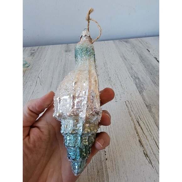 Beaded glass shell beach ornament‎ glitter nautical Xmas tree life size sparkle - Picture 3 of 8